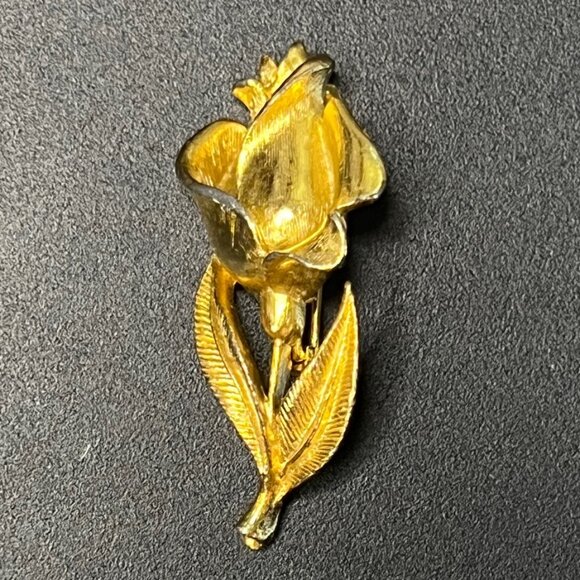 Signed – Prov Line – Goldtone Brushed Tulip Brooch Pin, Vintage - Picture 1 of 1
